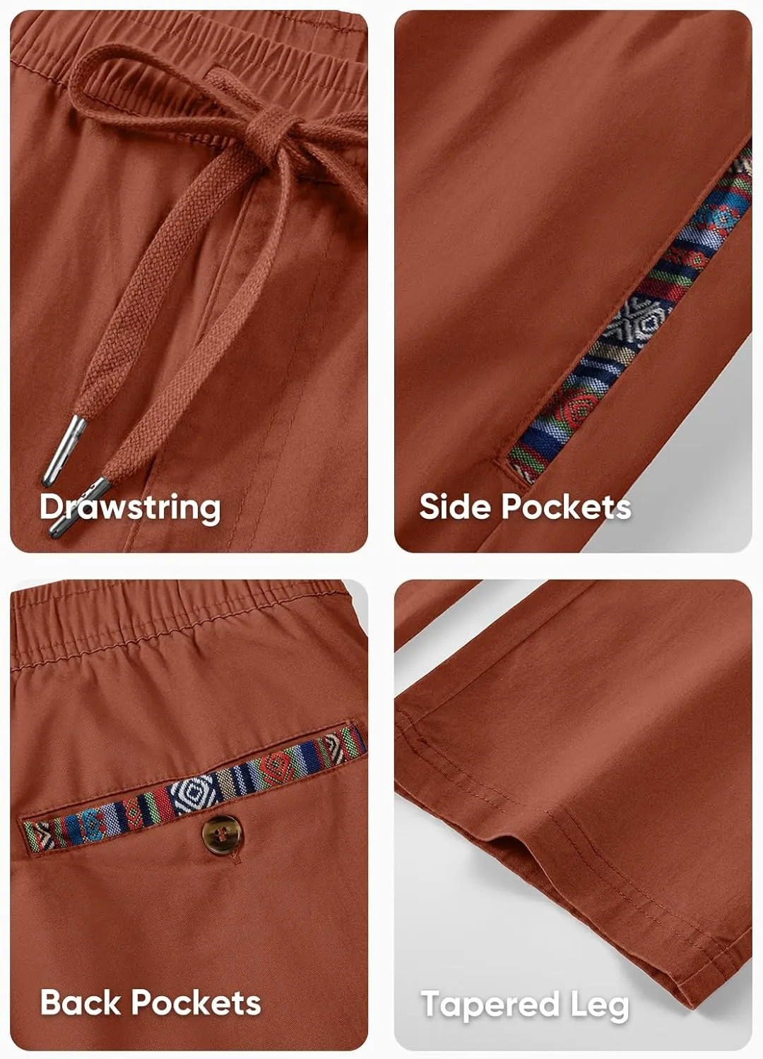 JMIERR Men's Casual Pants Cotton Twill Drawstring Elastic Waist Chino Pants with Pockets