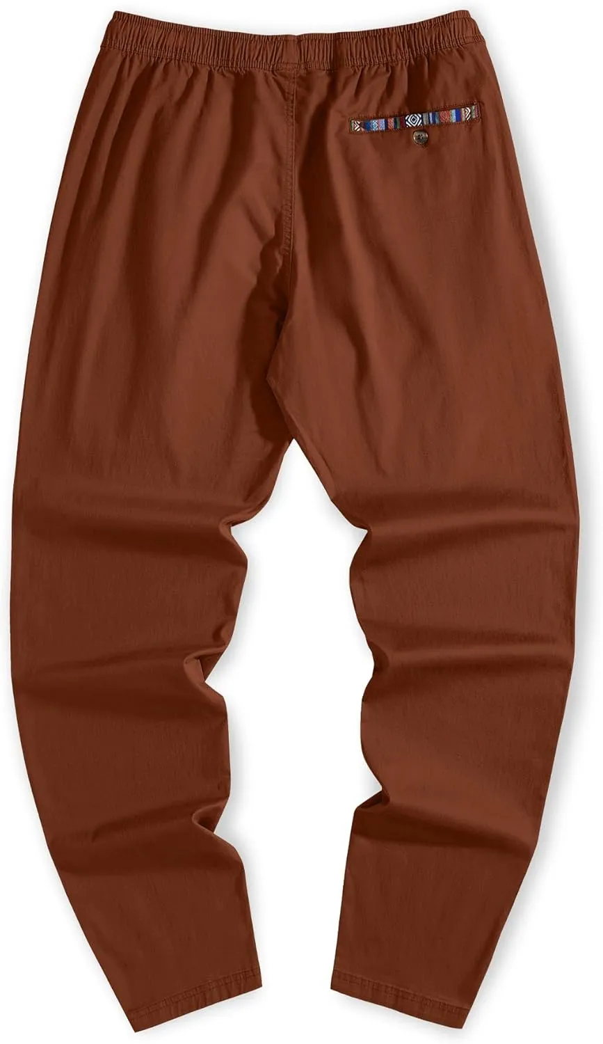 JMIERR Men's Casual Pants Cotton Twill Drawstring Elastic Waist Chino Pants with Pockets