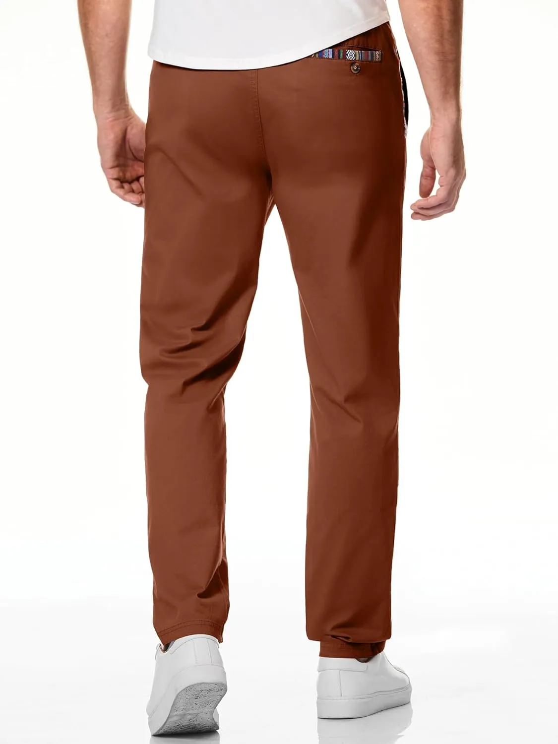 JMIERR Men's Casual Pants Cotton Twill Drawstring Elastic Waist Chino Pants with Pockets