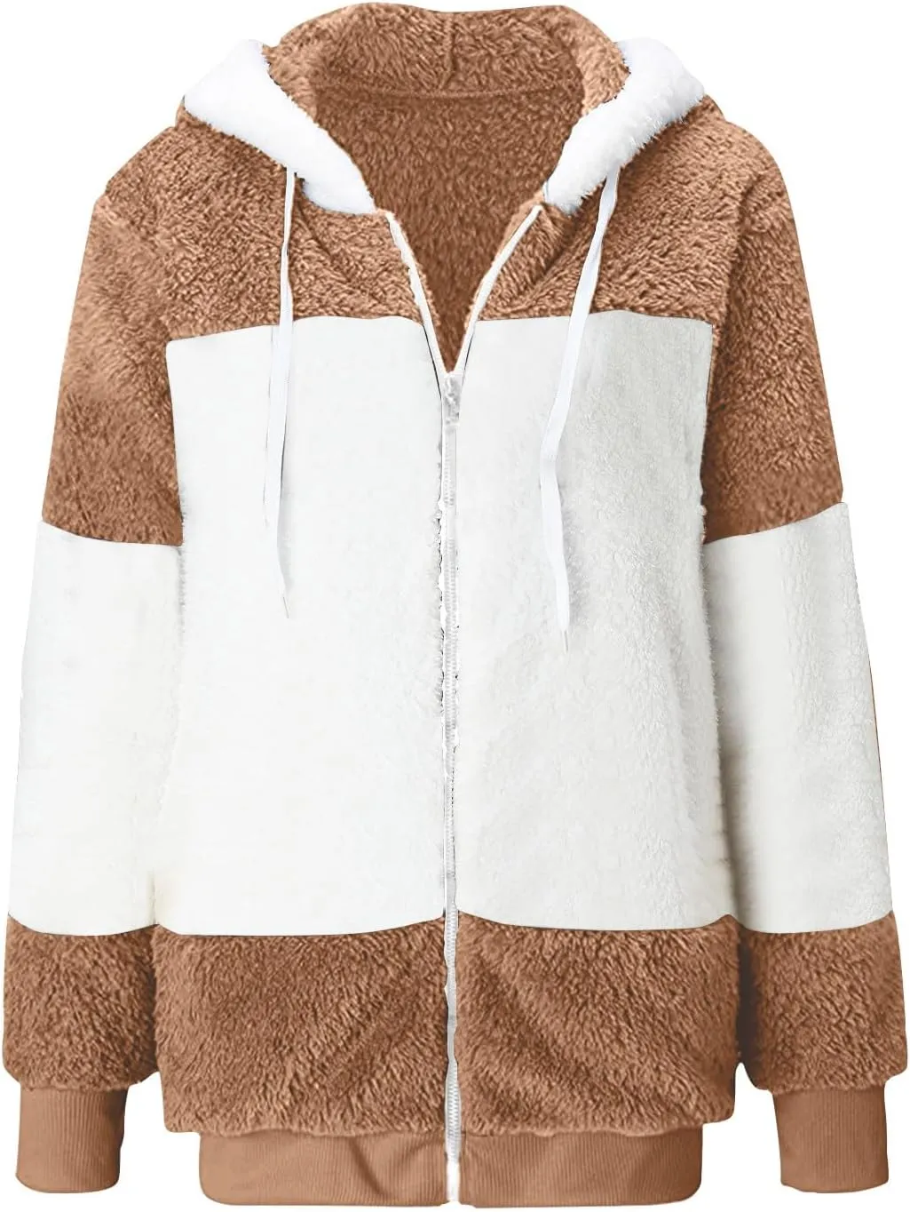 jovati Fleece Jacket Women Zip Up Color Block Hoodie Sweatshirts Long Sleeve Cardigan Fall Clothes 2023 Loose Fit Sweater