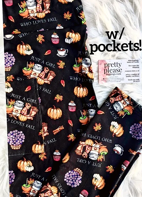 Just a Girl Who Loves Fall Super SOFT Leggings Pumpkin Y'all Farmhouse Halloween Holiday rts cdw