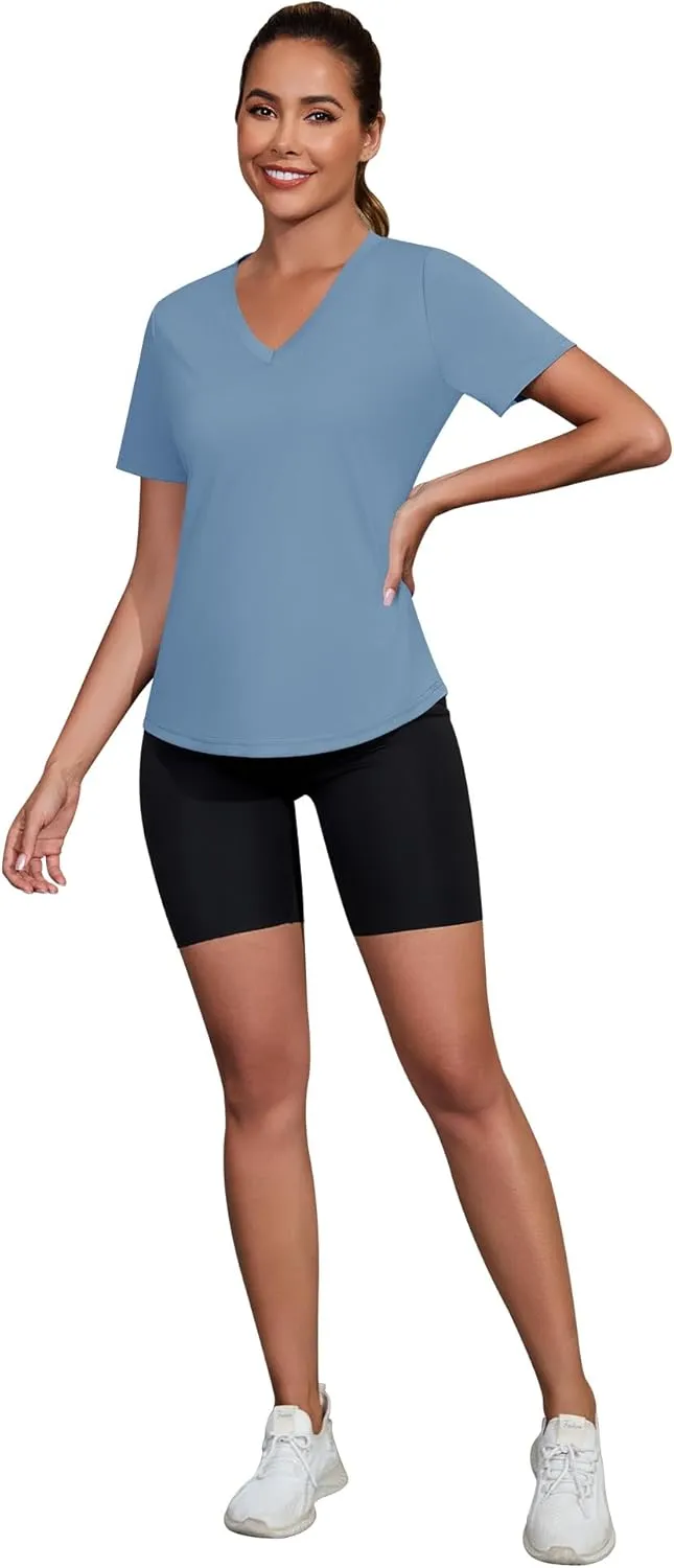 Kistore Workout Tops for Women Breathable V Neck Yoga T Shirts Trending Beach Casual Loose Fit Tee Running