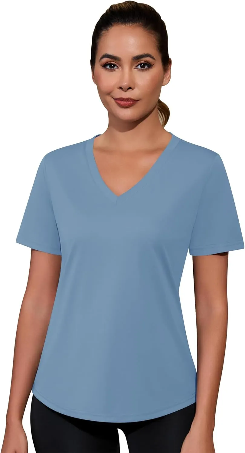 Kistore Workout Tops for Women Breathable V Neck Yoga T Shirts Trending Beach Casual Loose Fit Tee Running