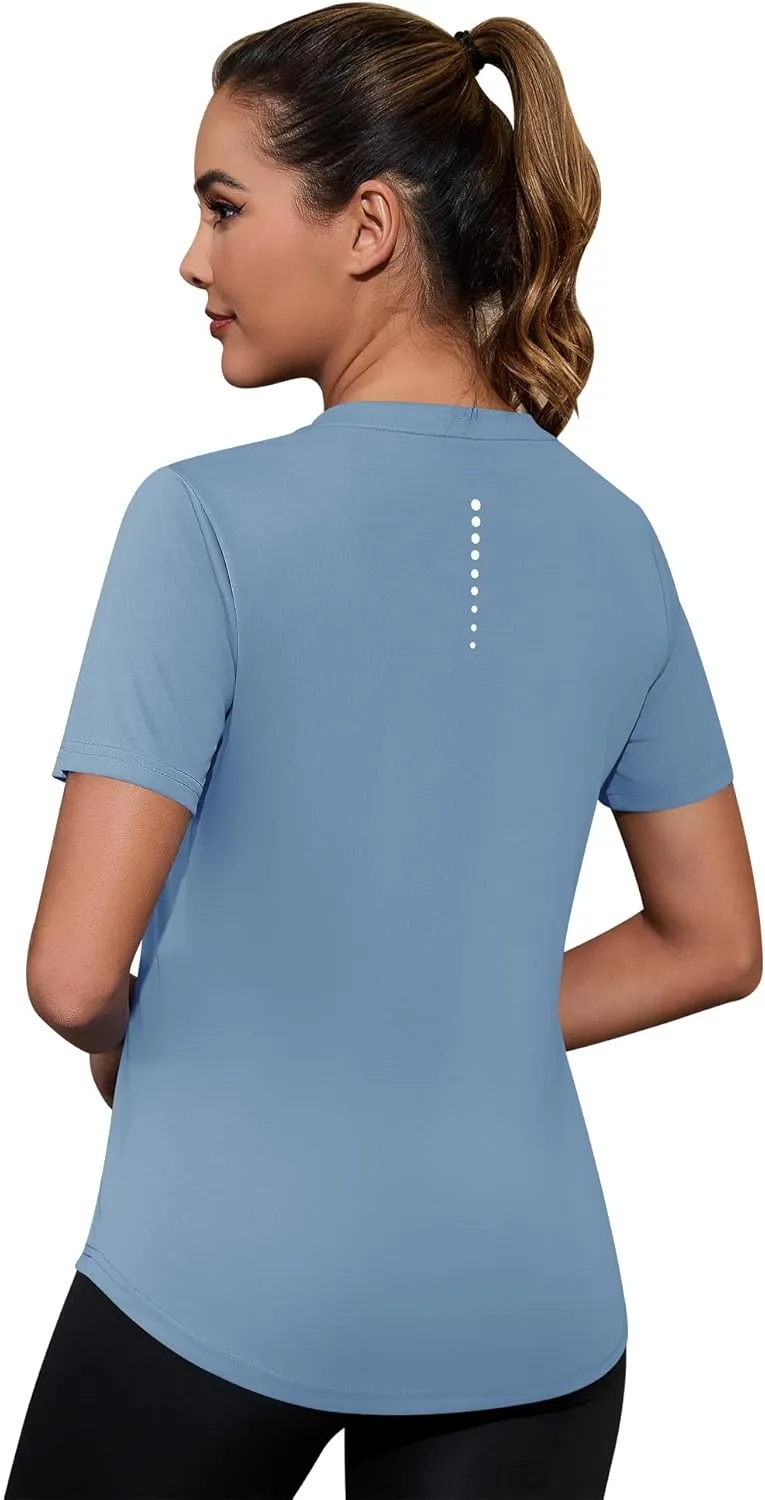 Kistore Workout Tops for Women Breathable V Neck Yoga T Shirts Trending Beach Casual Loose Fit Tee Running