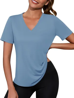 Kistore Workout Tops for Women Breathable V Neck Yoga T Shirts Trending Beach Casual Loose Fit Tee Running