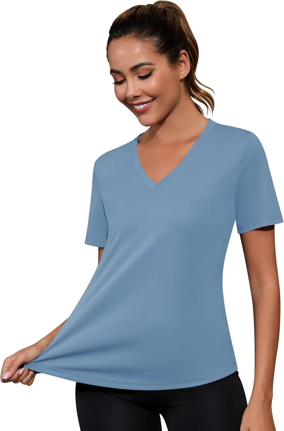 Kistore Workout Tops for Women Breathable V Neck Yoga T Shirts Trending Beach Casual Loose Fit Tee Running