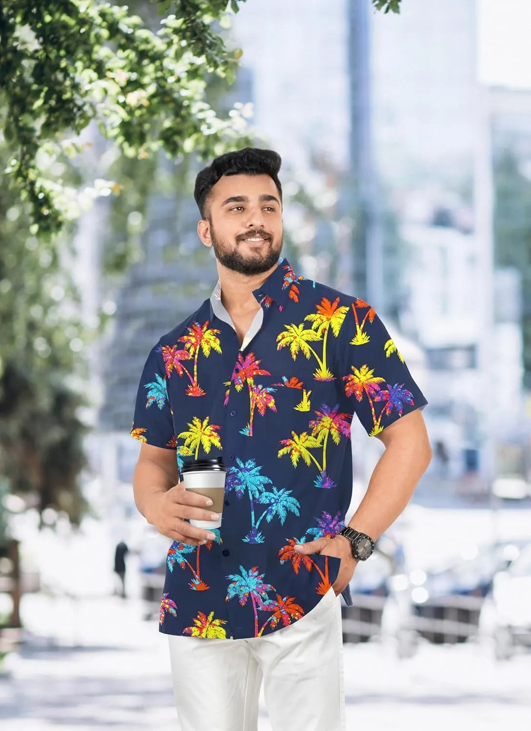 LA LEELA Men's Hawaii Shirt Button Down Cruise