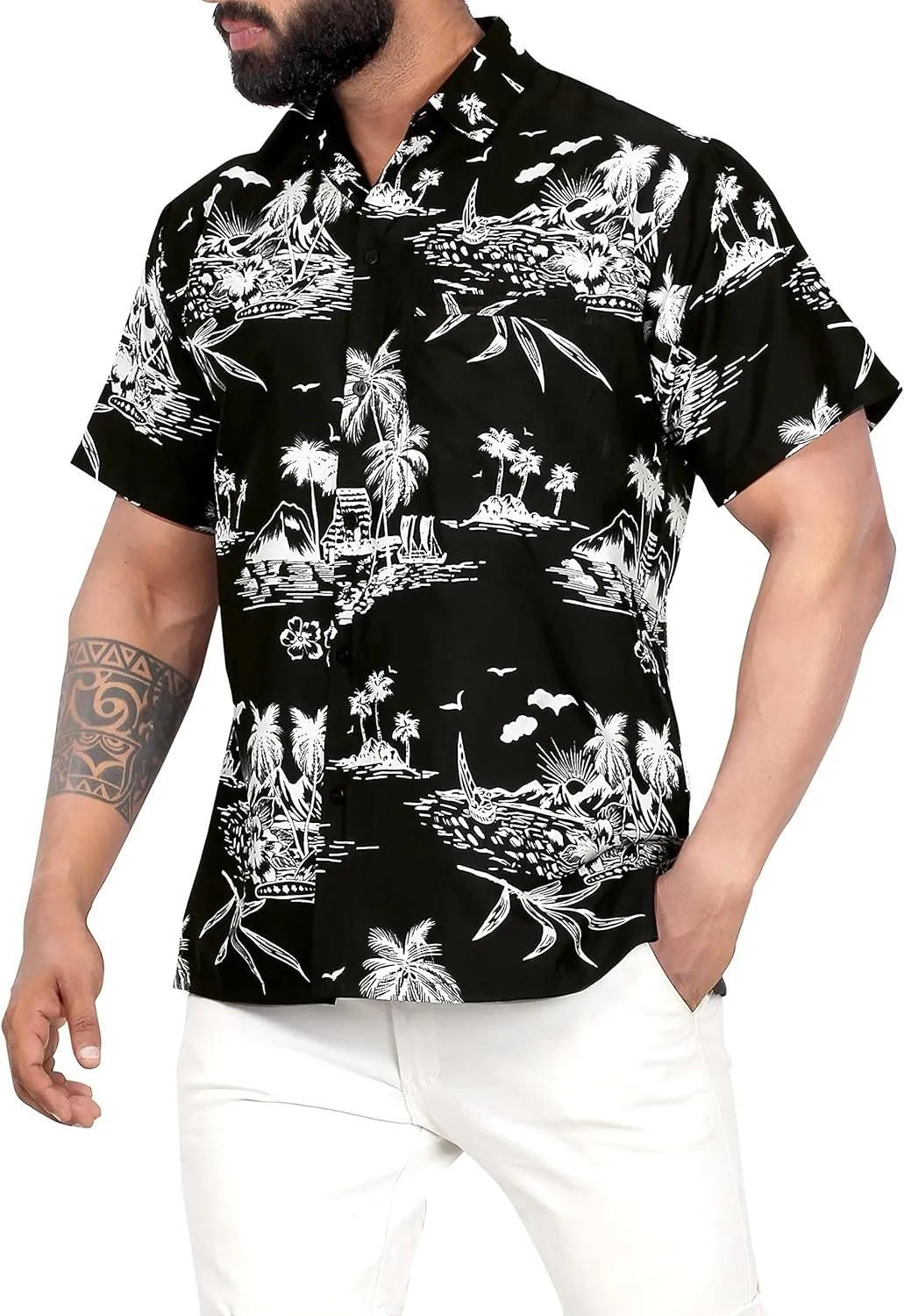 LA LEELA Men's Hawaii Shirt Button Down Cruise