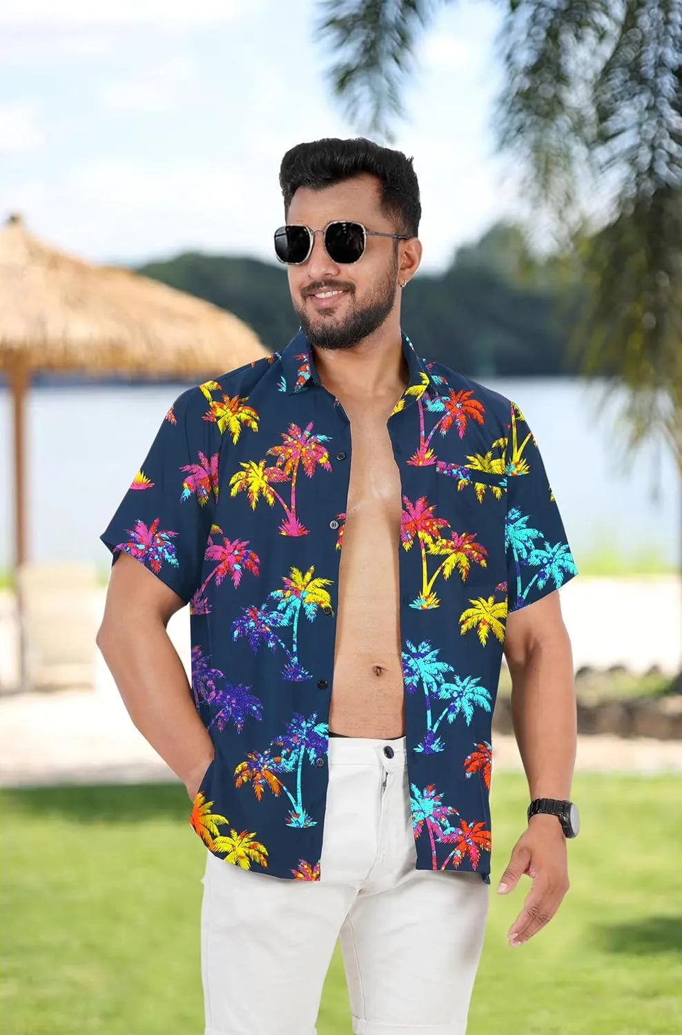 LA LEELA Men's Hawaii Shirt Button Down Cruise