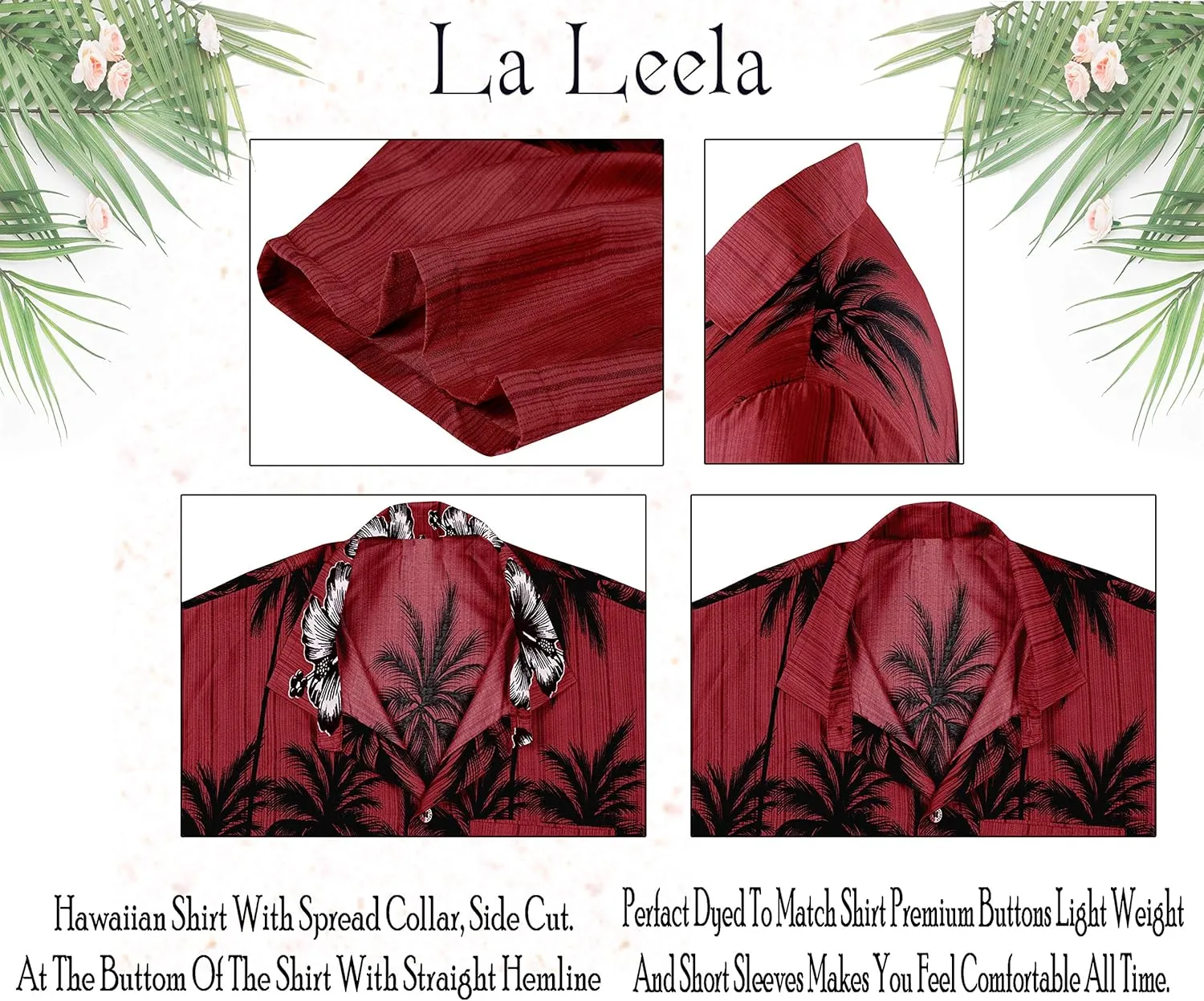 LA LEELA Men's Hawaii Shirt Button Down
