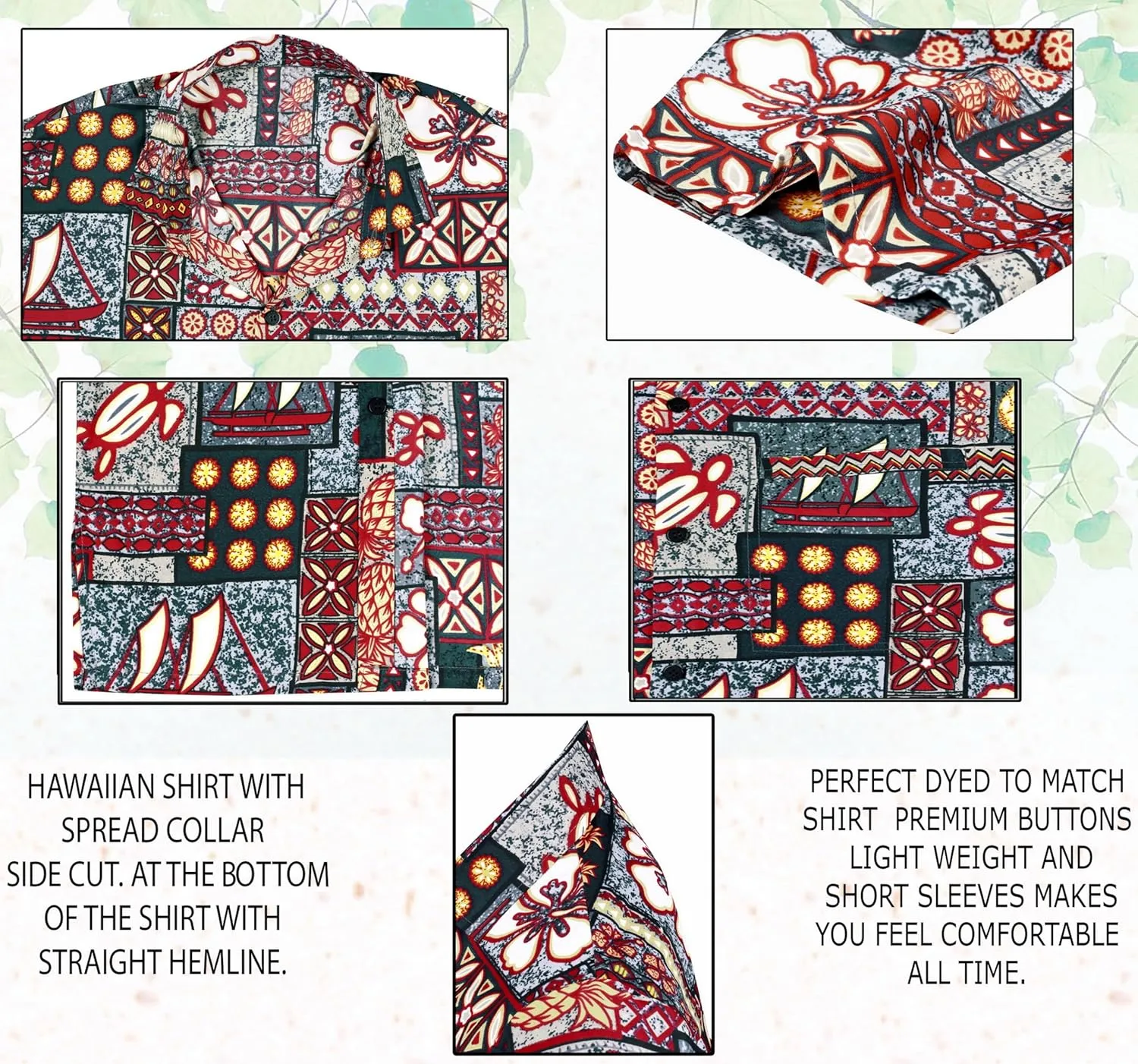 LA LEELA Men's Hawaiian Shirt Holiday