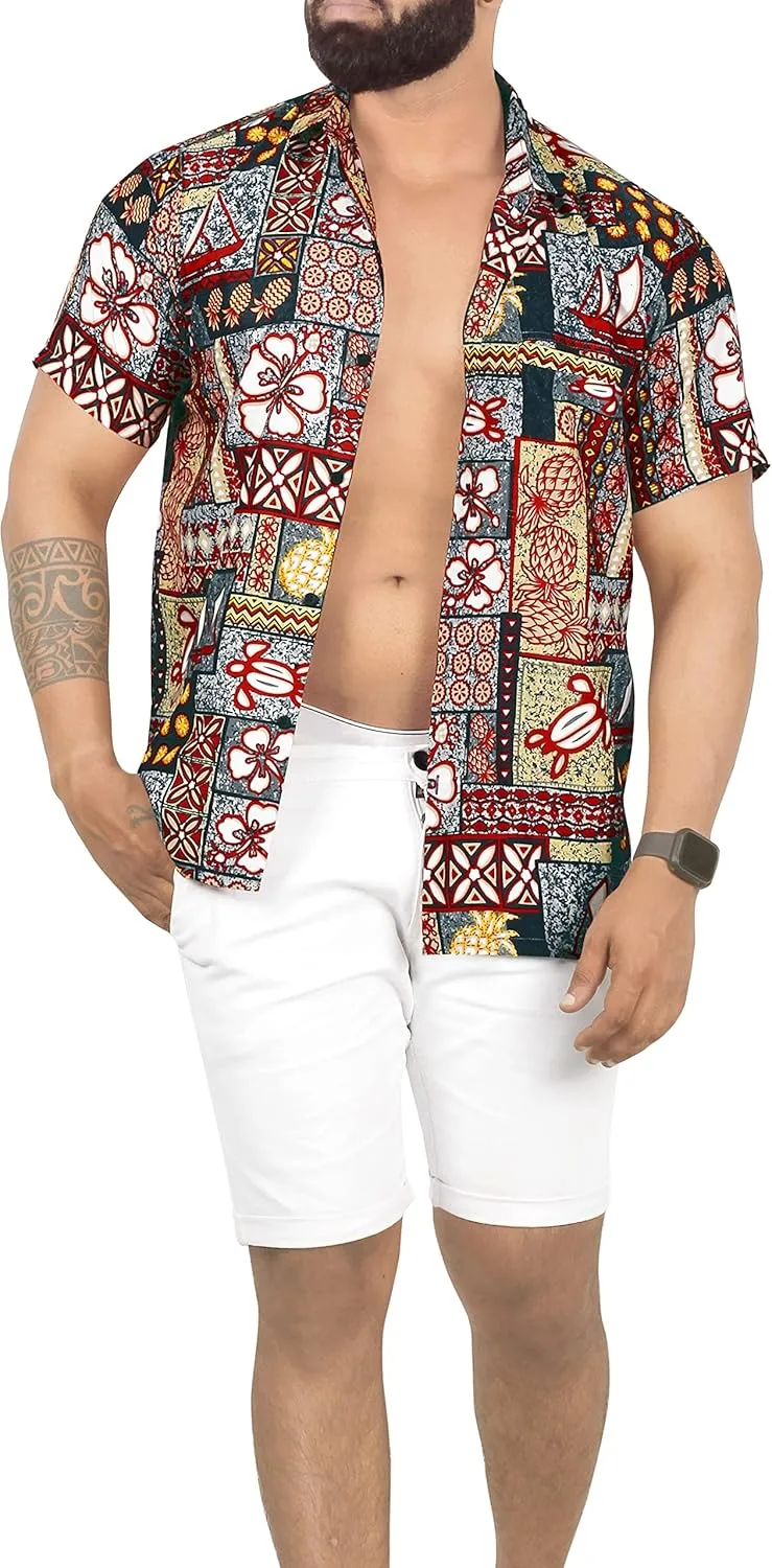 LA LEELA Men's Hawaiian Shirt Holiday
