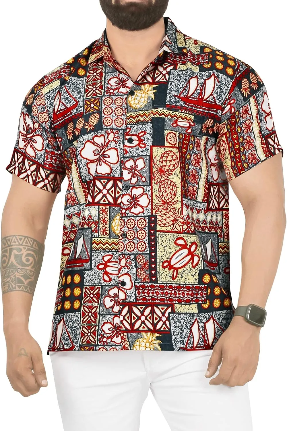 LA LEELA Men's Hawaiian Shirt Holiday