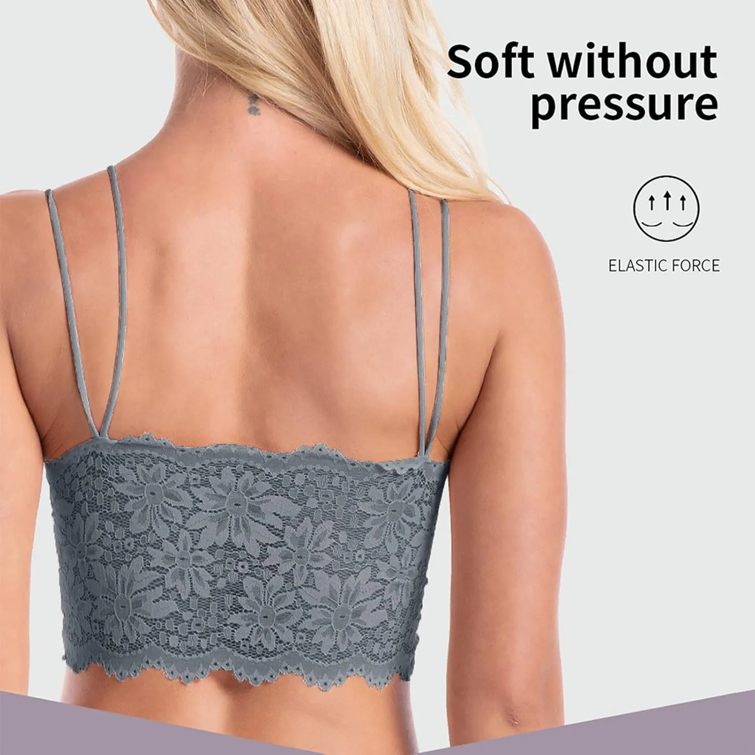 Lace Bandeau Bras with Strap Sunflower Wrapped Bralettes Deep V Neck Padded Sports Bra Bralette for Women Multipack