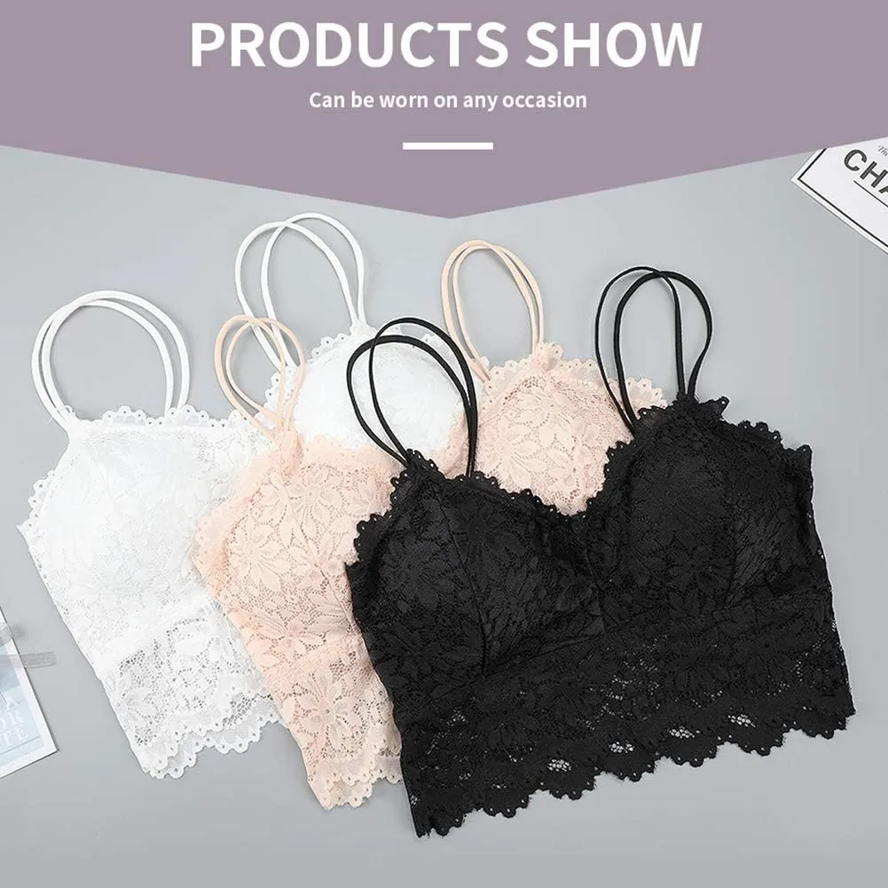 Lace Bandeau Bras with Strap Sunflower Wrapped Bralettes Deep V Neck Padded Sports Bra Bralette for Women Multipack
