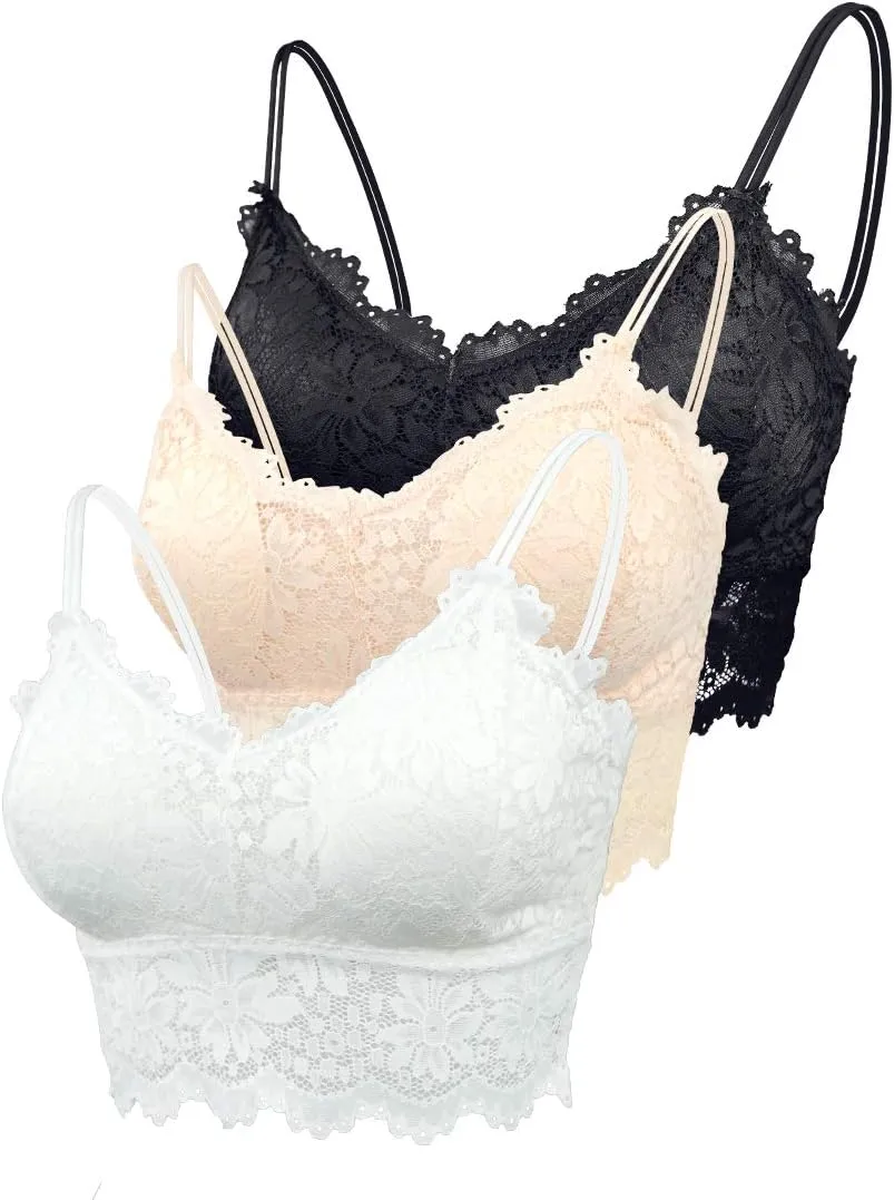 Lace Bandeau Bras with Strap Sunflower Wrapped Bralettes Deep V Neck Padded Sports Bra Bralette for Women Multipack