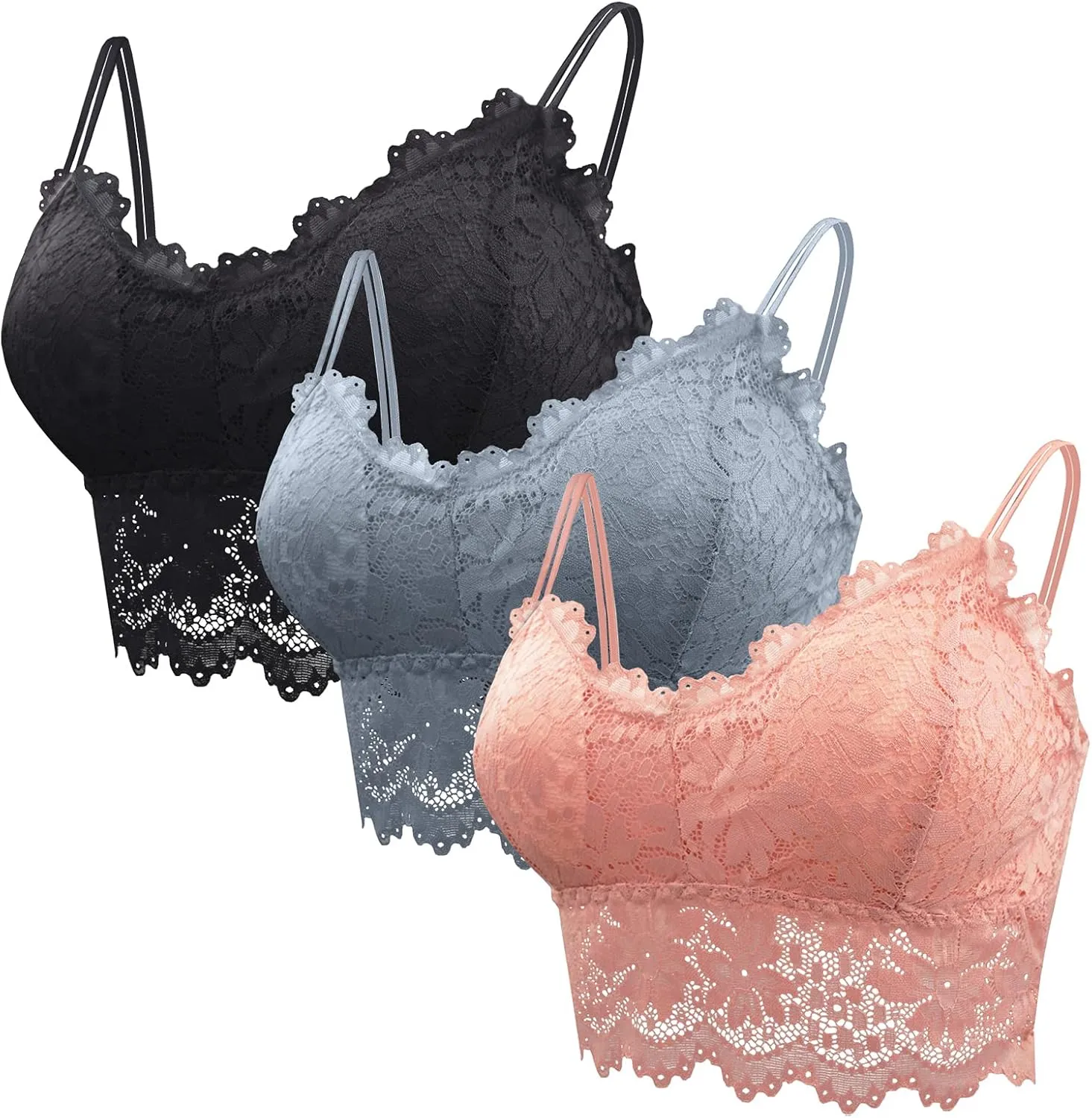 Lace Bandeau Bras with Strap Sunflower Wrapped Bralettes Deep V Neck Padded Sports Bra Bralette for Women Multipack