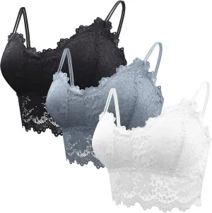 Lace Bandeau Bras with Strap Sunflower Wrapped Bralettes Deep V Neck Padded Sports Bra Bralette for Women Multipack