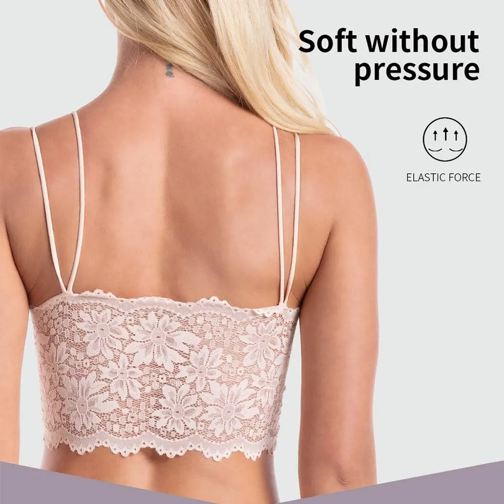 Lace Bandeau Bras with Strap Sunflower Wrapped Bralettes Deep V Neck Padded Sports Bra Bralette for Women Multipack