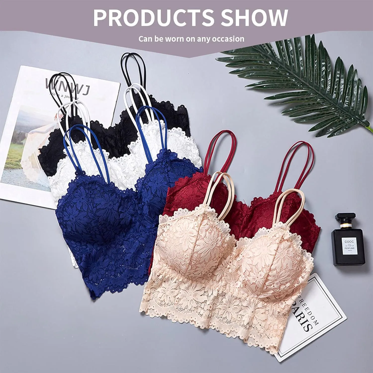 Lace Bandeau Bras with Strap Sunflower Wrapped Bralettes Deep V Neck Padded Sports Bra Bralette for Women Multipack