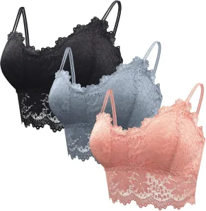 Lace Bandeau Bras with Strap Sunflower Wrapped Bralettes Deep V Neck Padded Sports Bra Bralette for Women Multipack