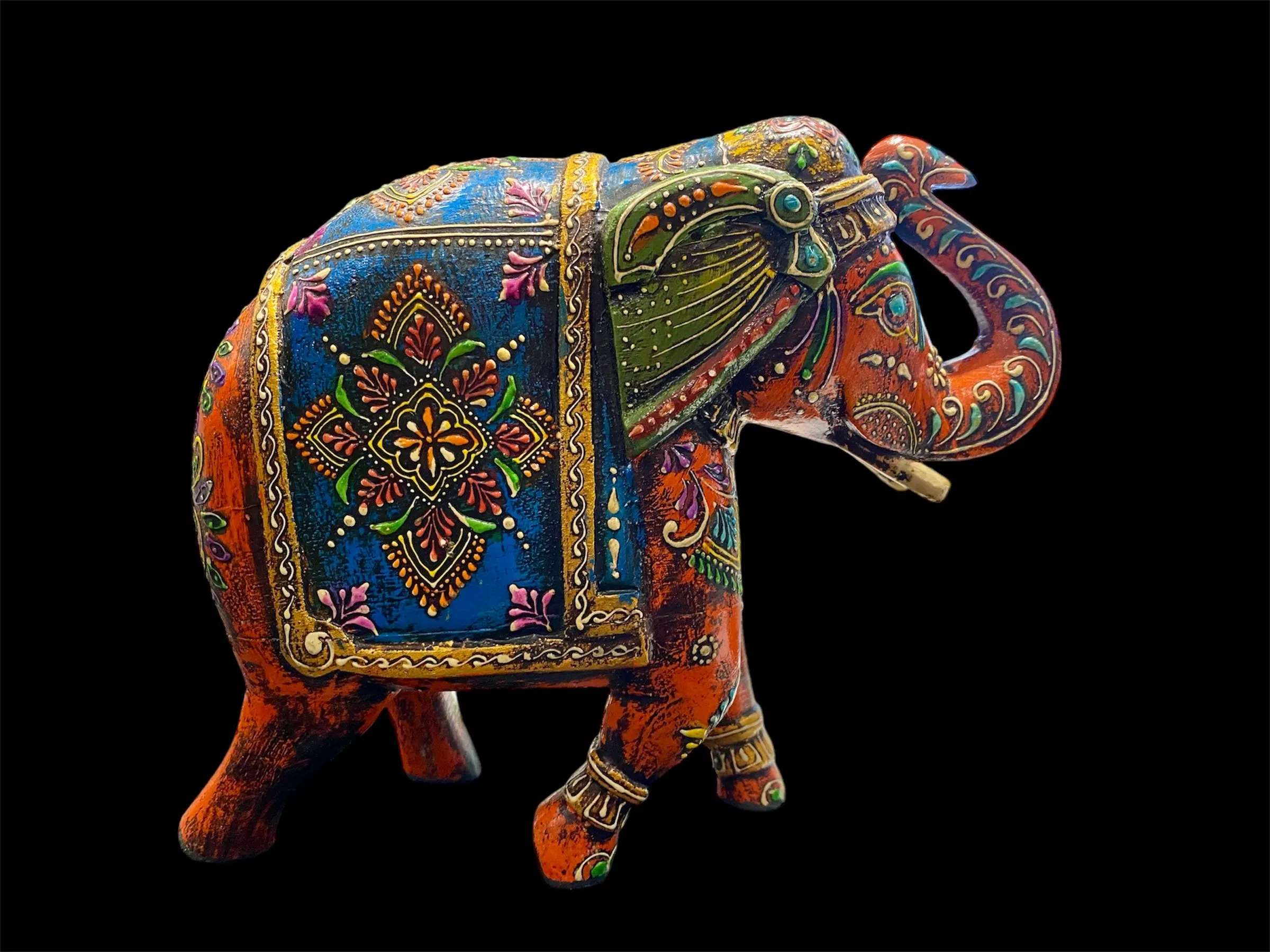 Large Painted Wood Elephant Statue