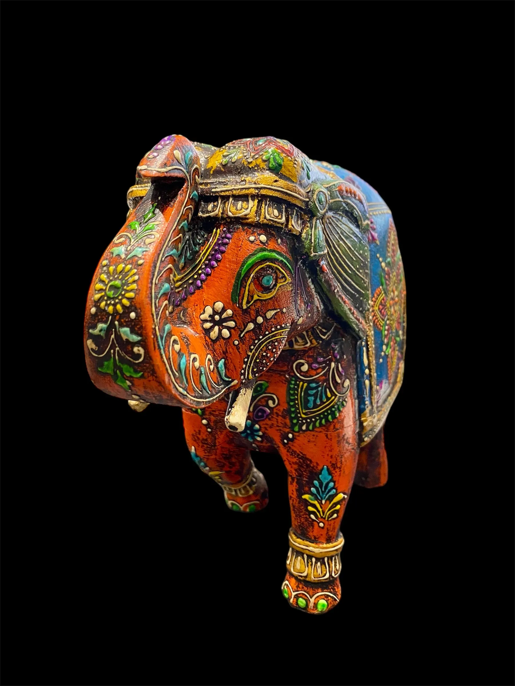 Large Painted Wood Elephant Statue