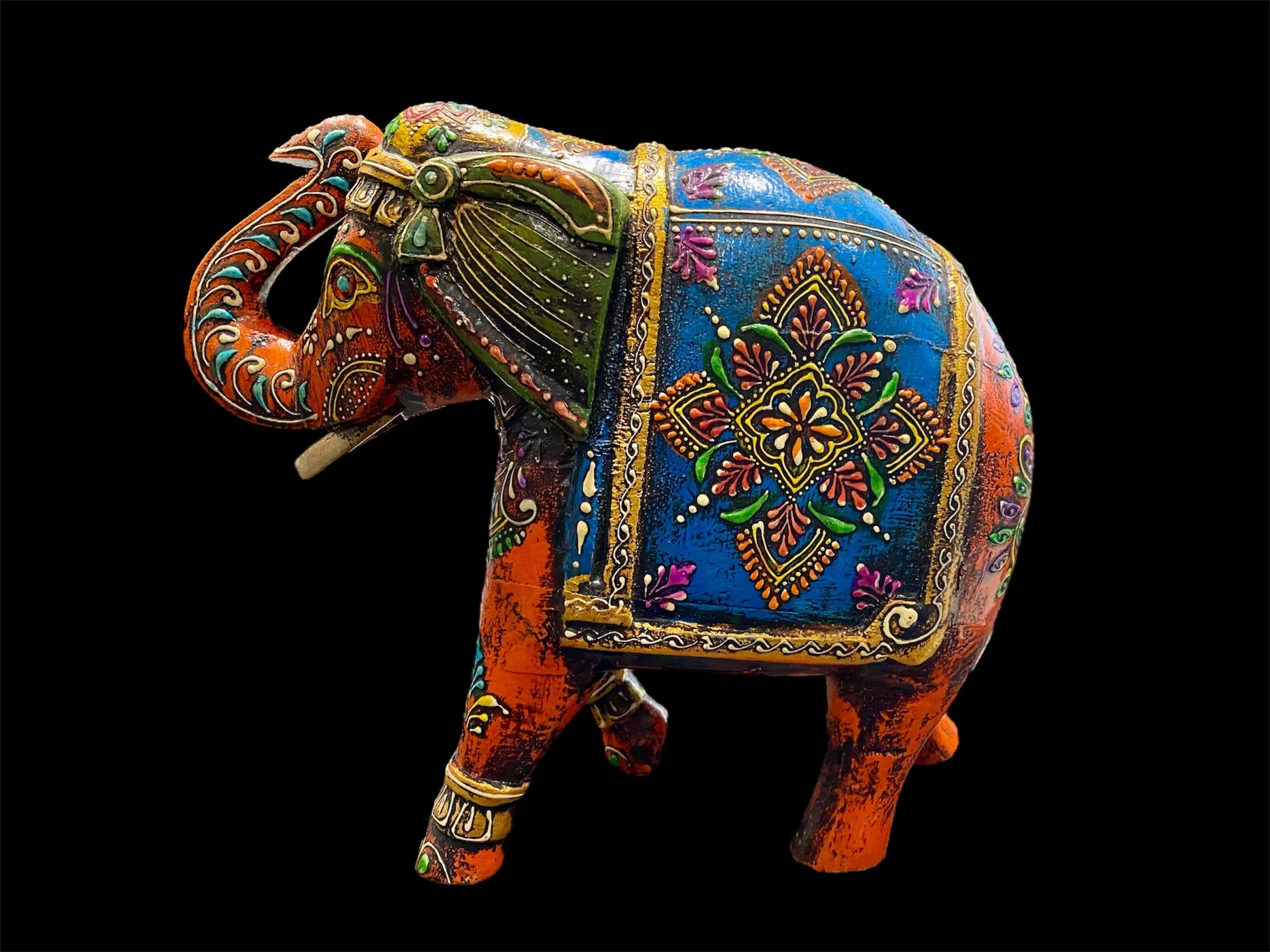 Large Painted Wood Elephant Statue