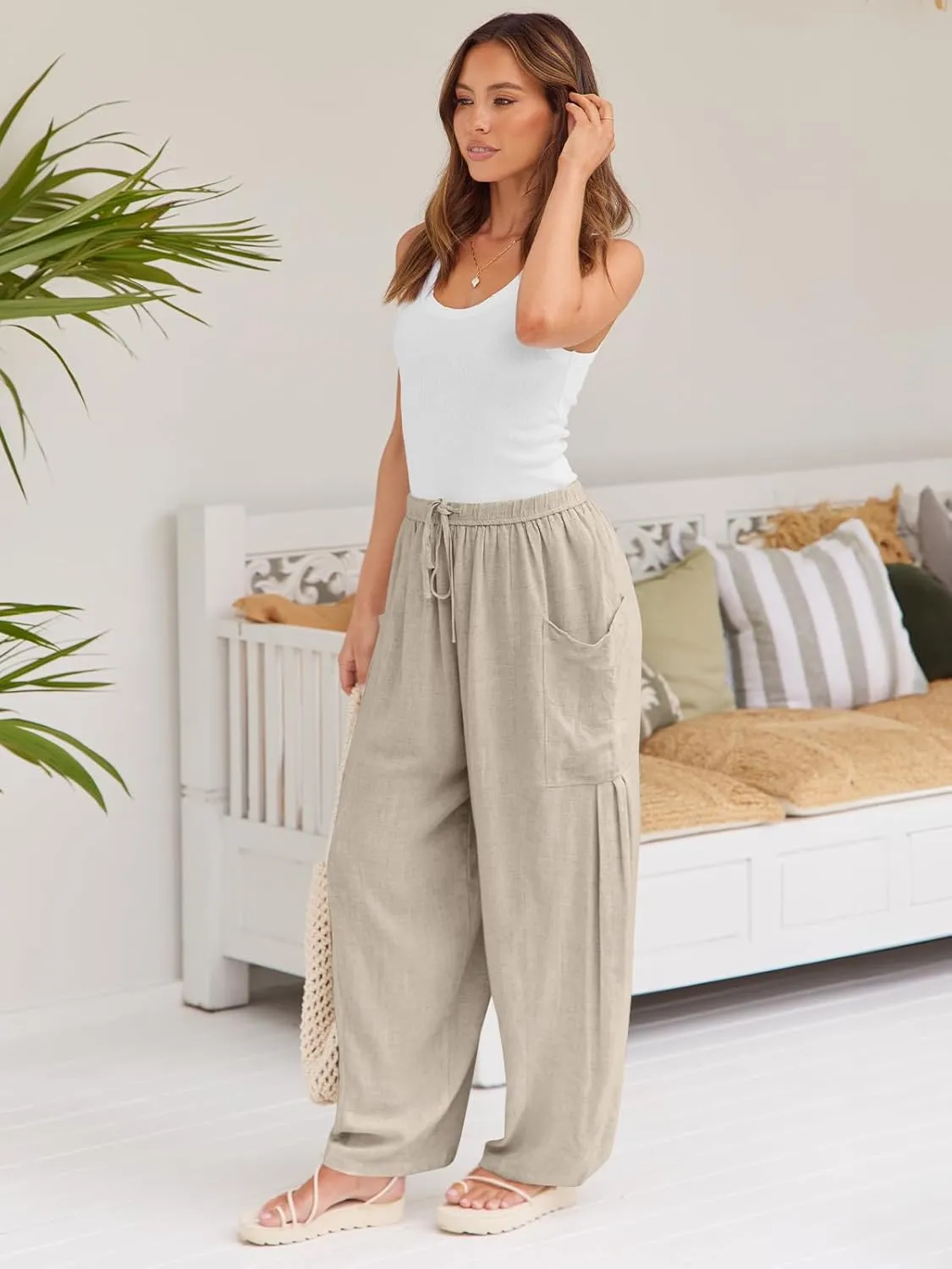 LILLUSORY Womens Linen Wide Leg Pants 2025 Casual Loose Lightweigt Beach Palazzo Harem Pants