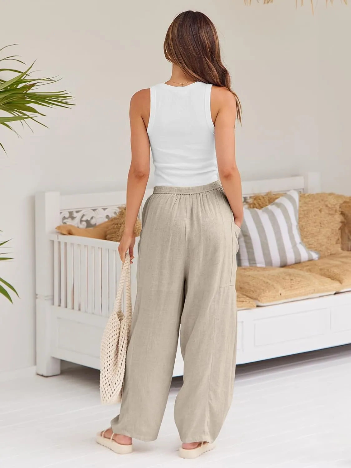 LILLUSORY Womens Linen Wide Leg Pants 2025 Casual Loose Lightweigt Beach Palazzo Harem Pants