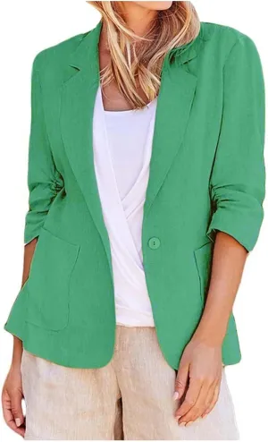 Linen Blazer for Women 3/4 Sleeve Cargdigan 2024 Fall Fashion Outfits Business Coats Work Office Suit Jackets with Pockets