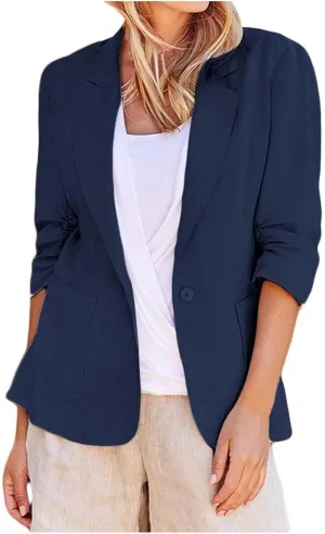 Linen Blazer for Women 3/4 Sleeve Cargdigan 2024 Fall Fashion Outfits Business Coats Work Office Suit Jackets with Pockets