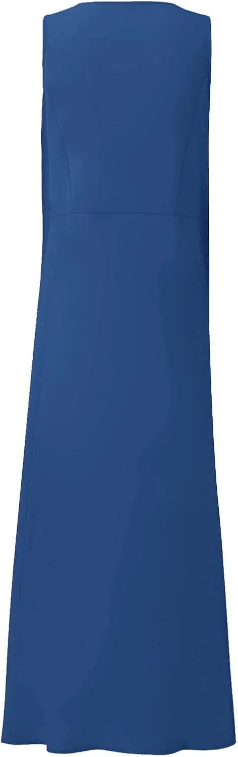 Linen Dress Women Plus Size Summer Dresses 2025 Casual Solid Colour Sleeveless Cotton Linen Dress with Pocket