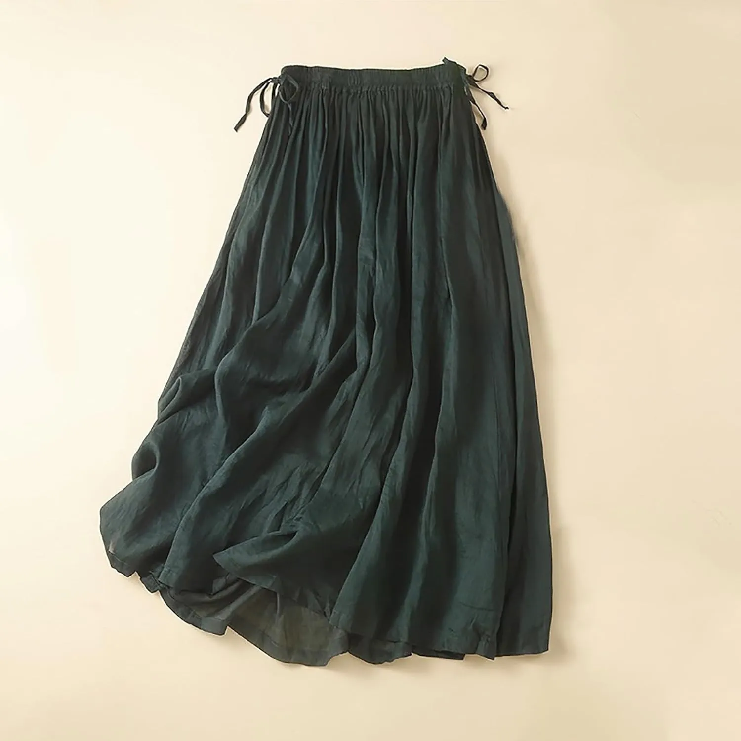 Linen Skirt Womens 2025 Summer Boho Midi Skirt Elastic High Waisted Flowy Swing A-Line Pleated Skirts