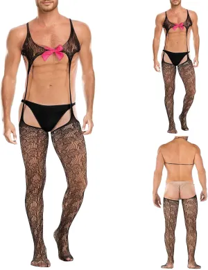 Lingerie For Men Sexy Outfits Sheer Lace Bodysuit Hip Lift Corset Mesh Strap Seductive Patterned Rompers Lace