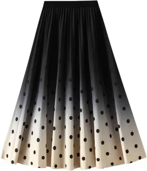 Long Skirts for Women High Waisted Slim Gradient Pleated A Line Skirt Polka Dot Print Midi Skirts for Parties