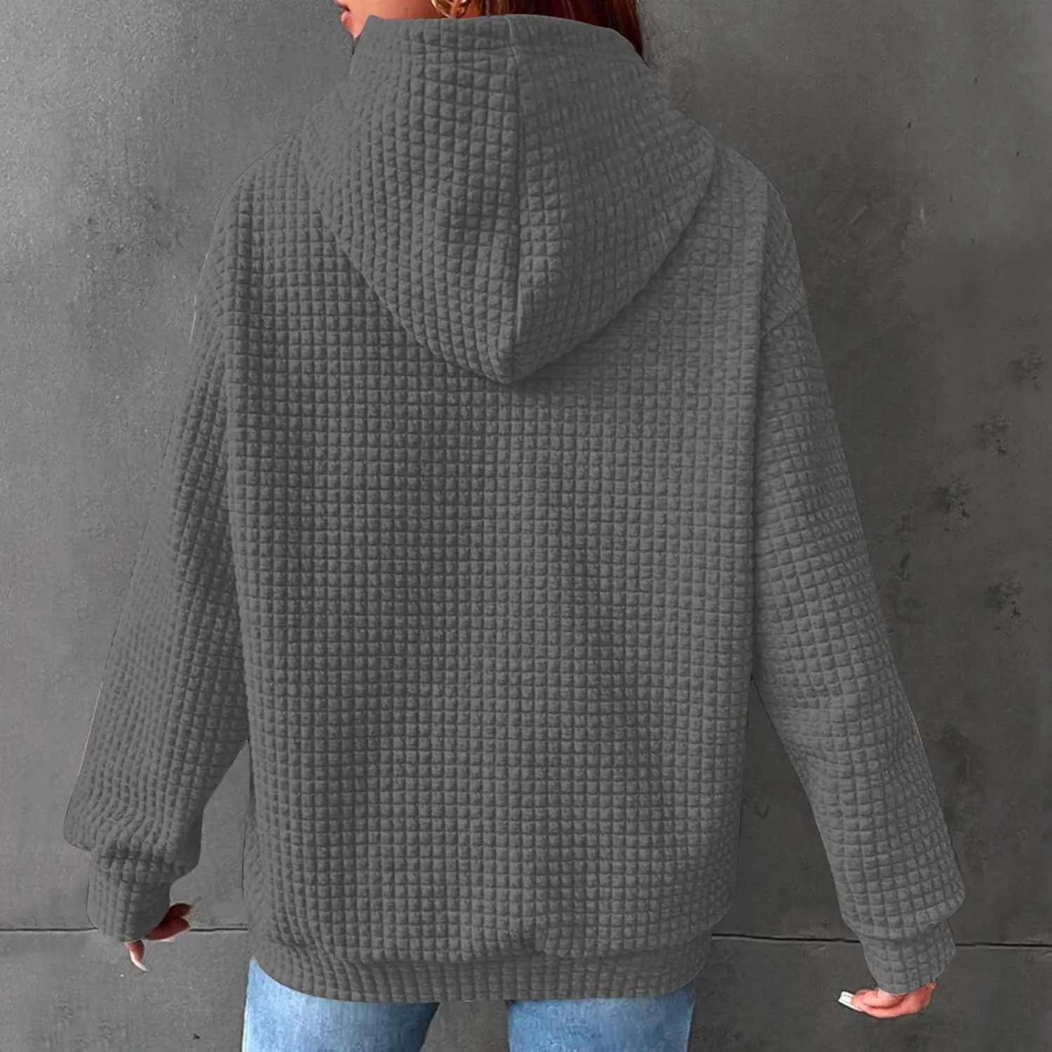 LRMQS Hoodies for Women Trendy Fall Fashion 2024 Waffle Knit Drawstring Pullover Sweatshirts Loose Fit Casual Cute Clothes