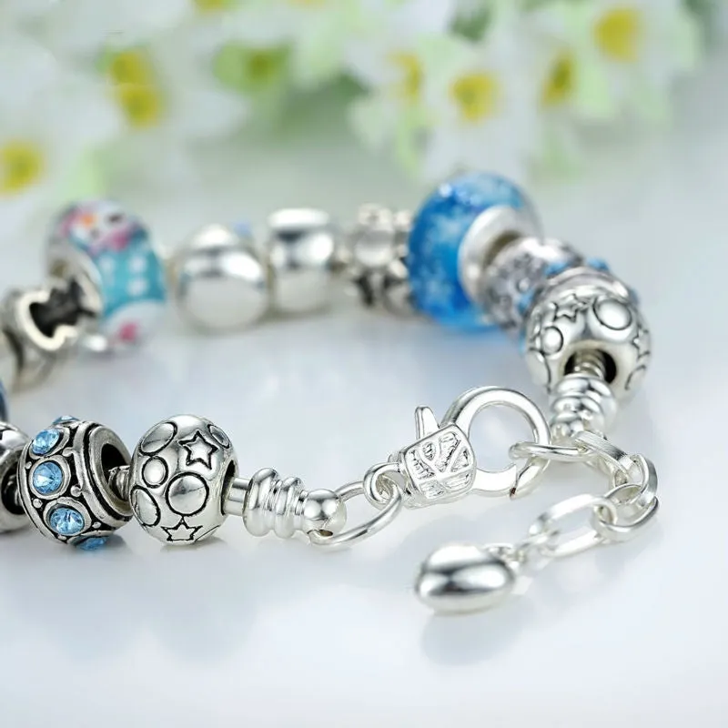 Luxury Silver Charm Bracelet & Bangle for Women With High Quality Snowman Murano Glass Beads DIY Christmas Gift