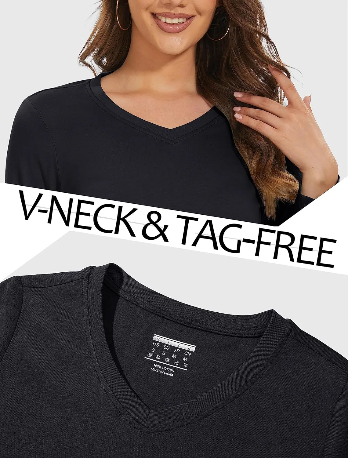 MAGCOMSEN Women's Long Sleeve Shirts V Neck Cotton Basic Tee Soft Breathable Casual Tops Cassic-Fit T-Shirt