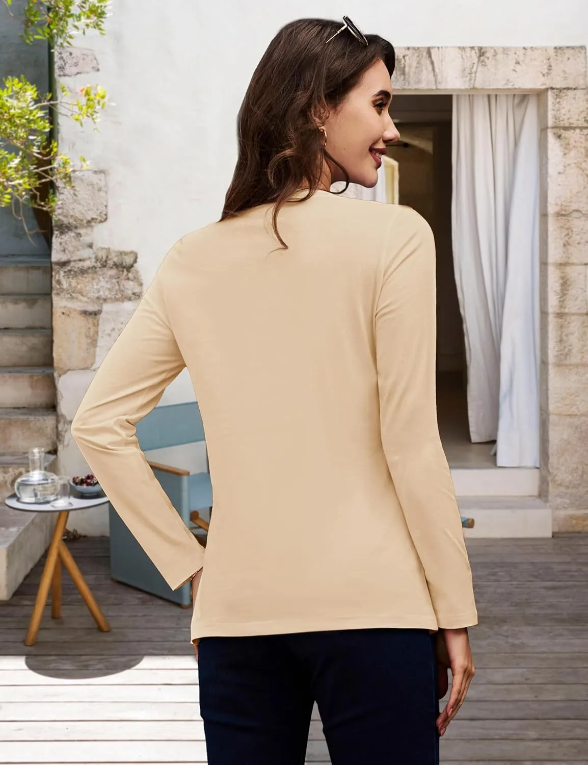 MAGCOMSEN Women's Long Sleeve Shirts V Neck Cotton Basic Tee Soft Breathable Casual Tops Cassic-Fit T-Shirt