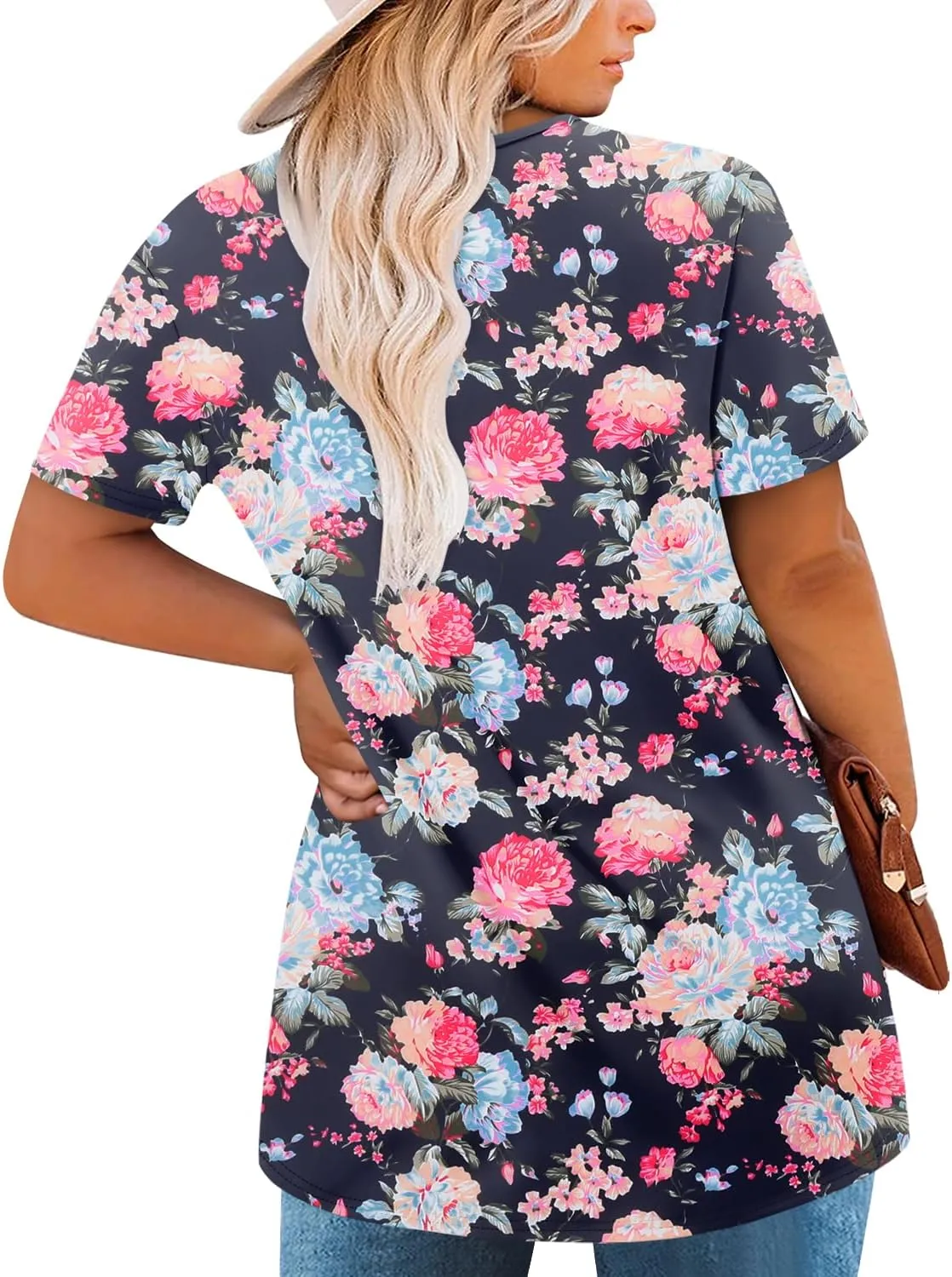 Magritta Plus Size Tops for Women Casual Summer Crew Neck Tunics Short Sleeve Loose Shirts Blouses 1X-5X