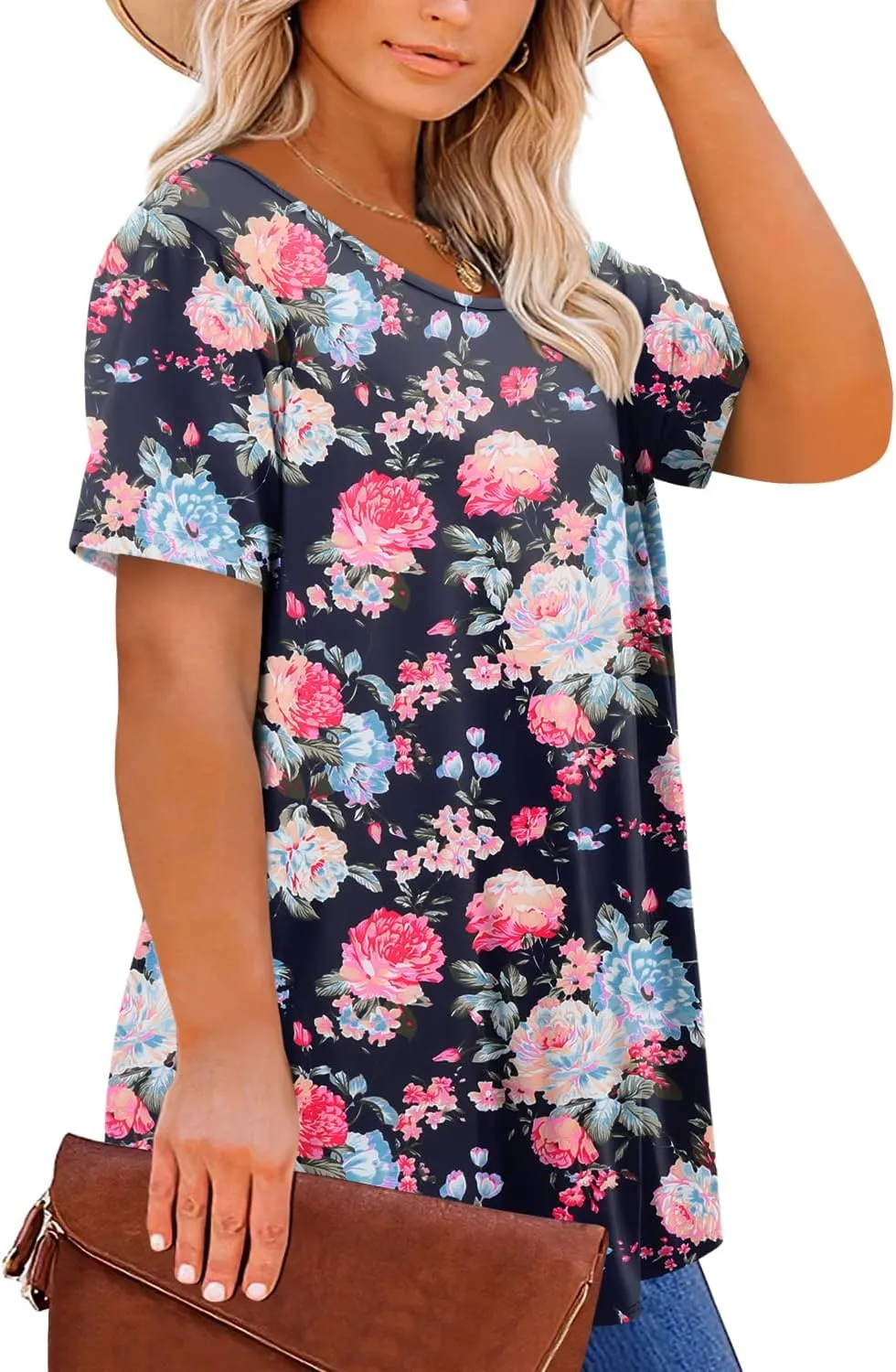 Magritta Plus Size Tops for Women Casual Summer Crew Neck Tunics Short Sleeve Loose Shirts Blouses 1X-5X