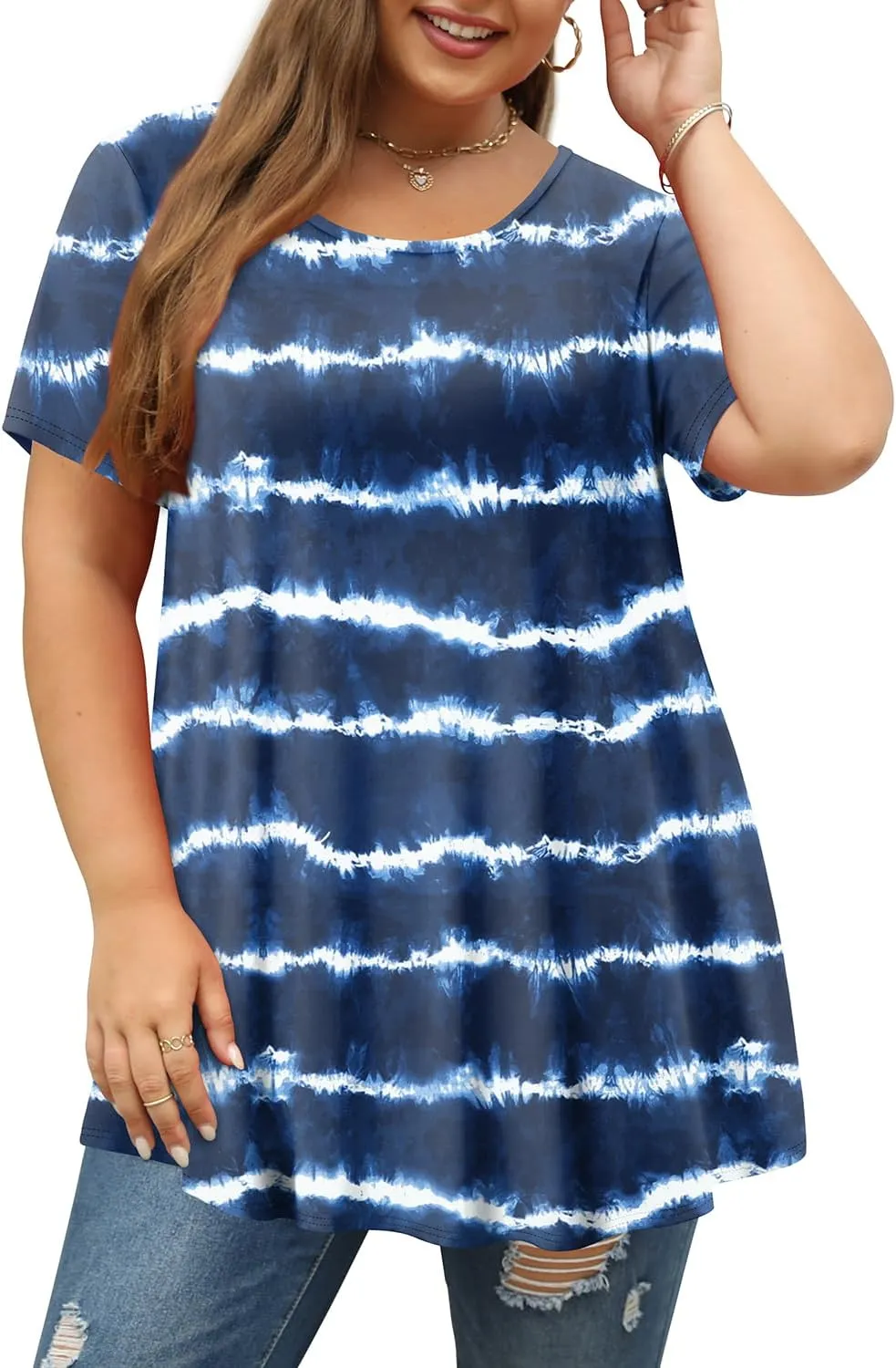 Magritta Plus Size Tops for Women Casual Summer Crew Neck Tunics Short Sleeve Loose Shirts Blouses 1X-5X