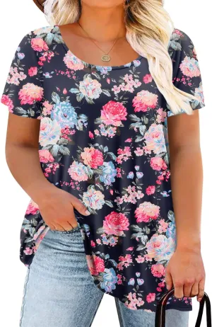 Magritta Plus Size Tops for Women Casual Summer Crew Neck Tunics Short Sleeve Loose Shirts Blouses 1X-5X