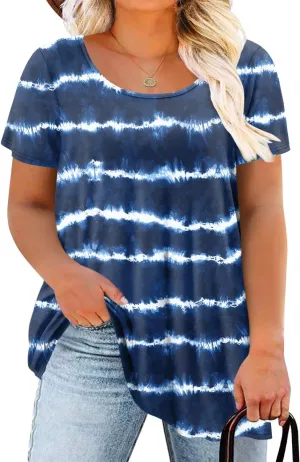 Magritta Plus Size Tops for Women Casual Summer Crew Neck Tunics Short Sleeve Loose Shirts Blouses 1X-5X