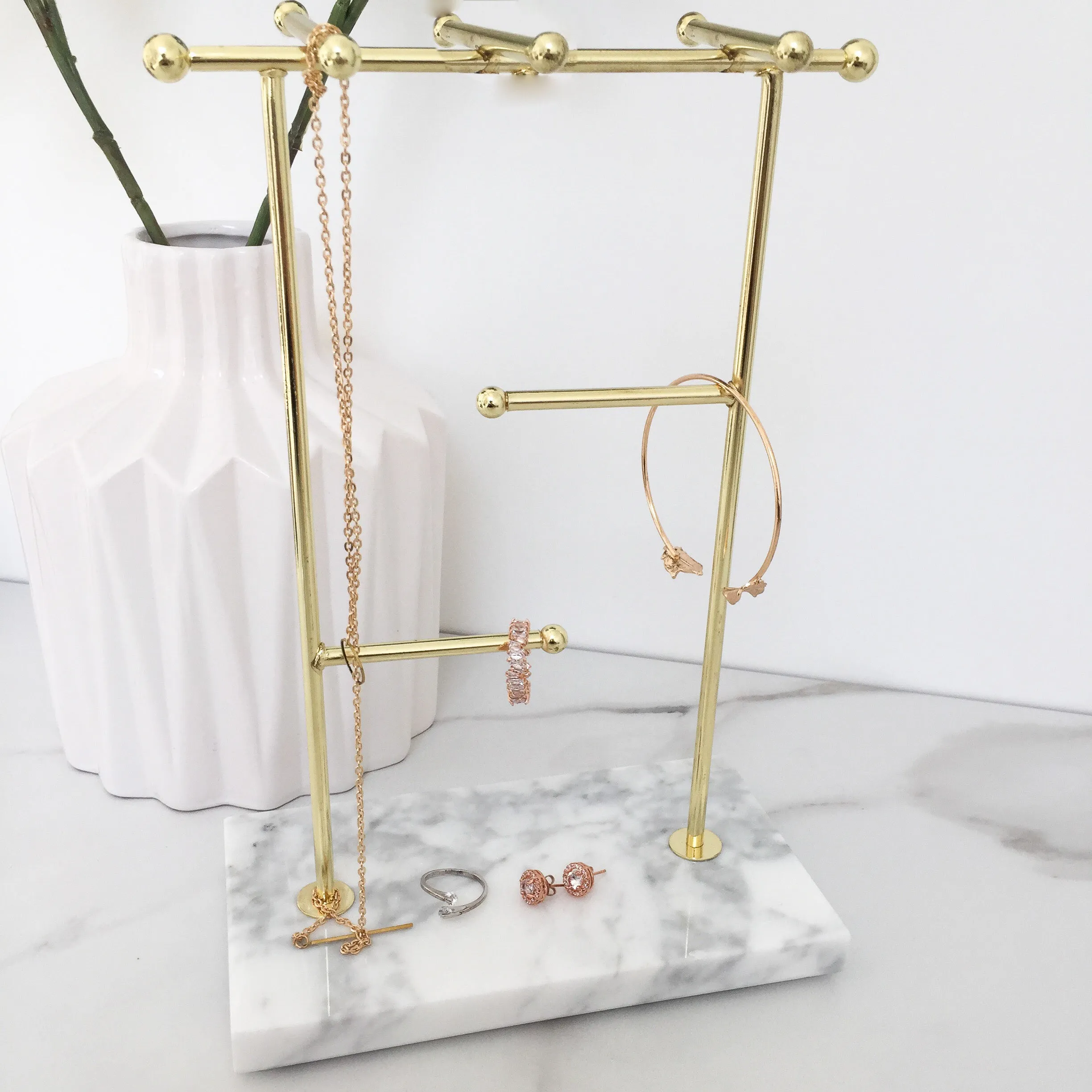Marble & Gold Large Jewellery Tree Stand