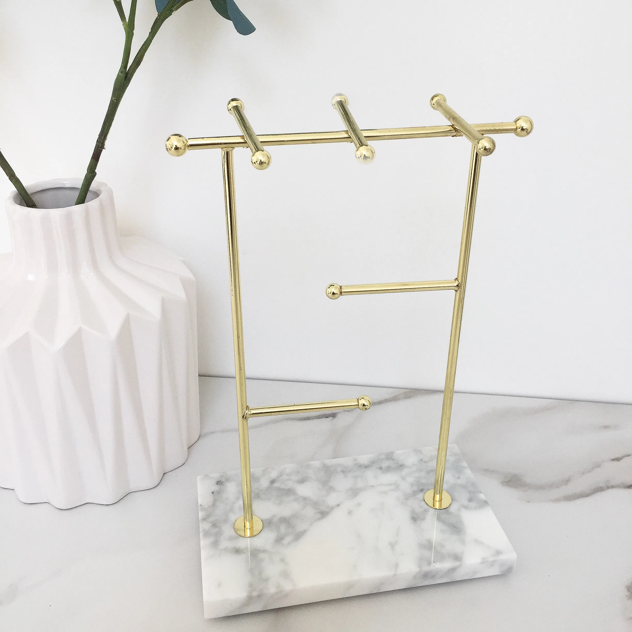 Marble & Gold Large Jewellery Tree Stand