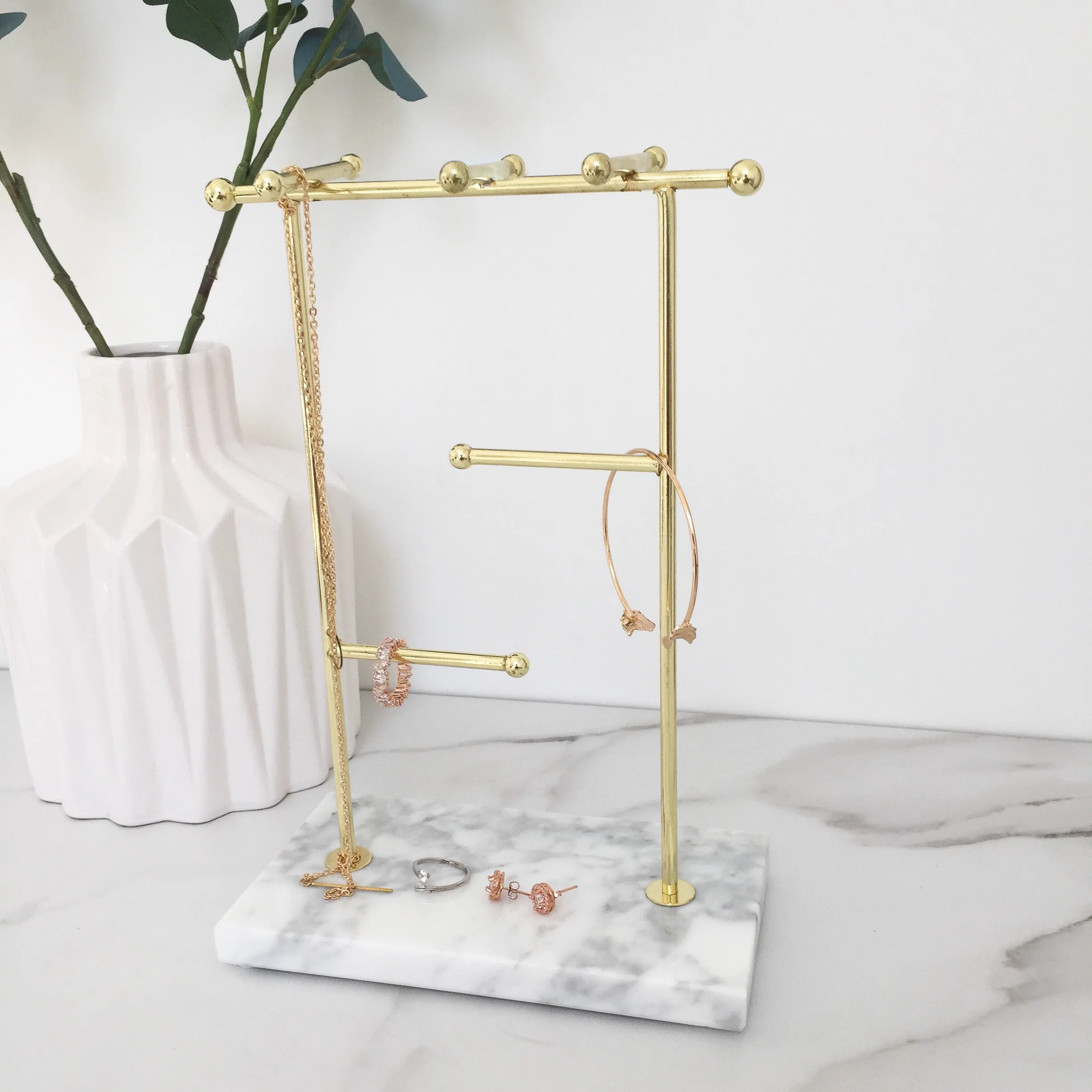 Marble & Gold Large Jewellery Tree Stand