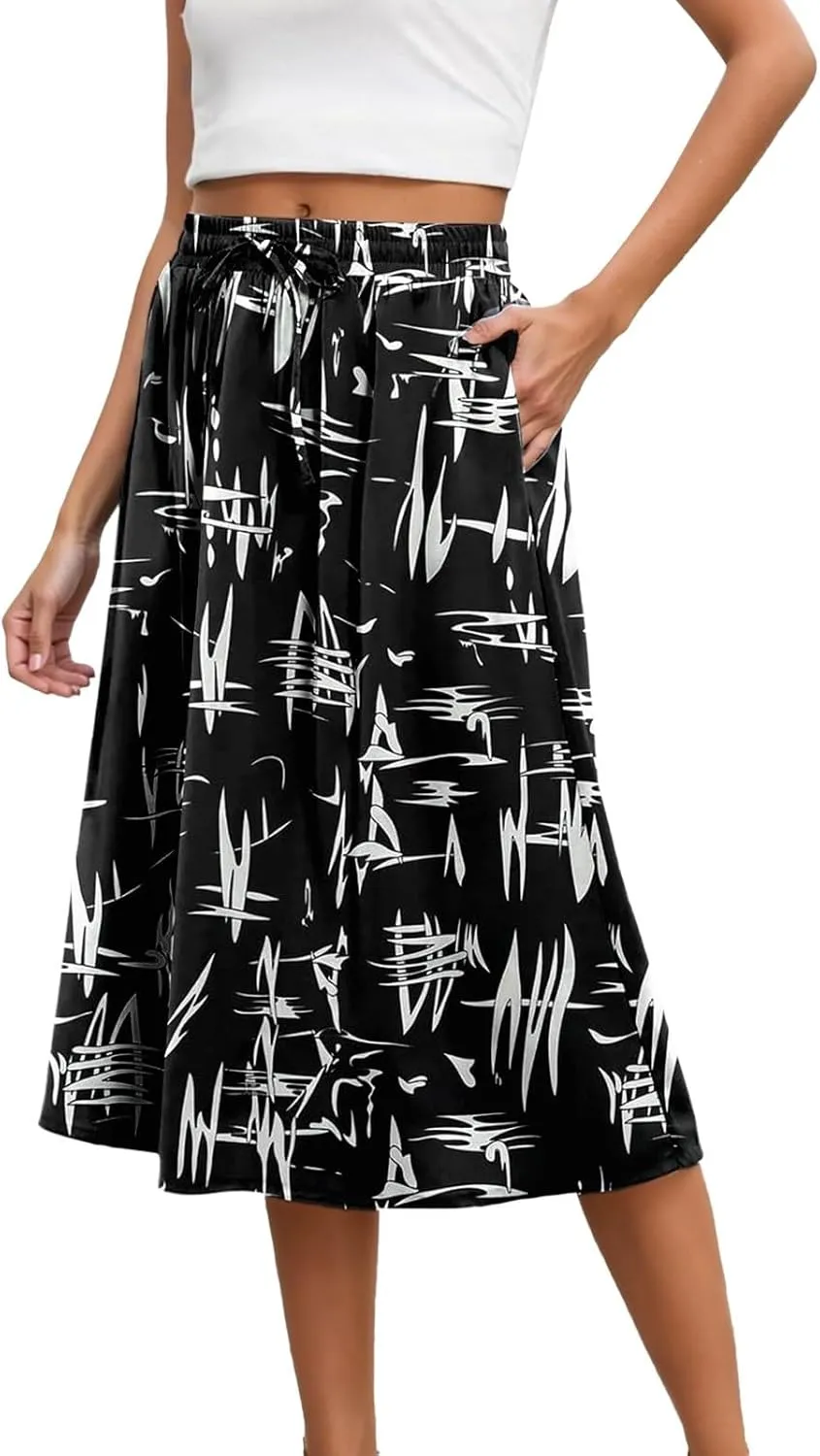 Maxi Skirts for Women 2025 Elegant Boho Pleated Skirt Elastic High Waisted Casual Summer Pockets A Line Dresses Outfits