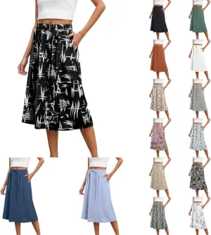 Maxi Skirts for Women 2025 Elegant Boho Pleated Skirt Elastic High Waisted Casual Summer Pockets A Line Dresses Outfits